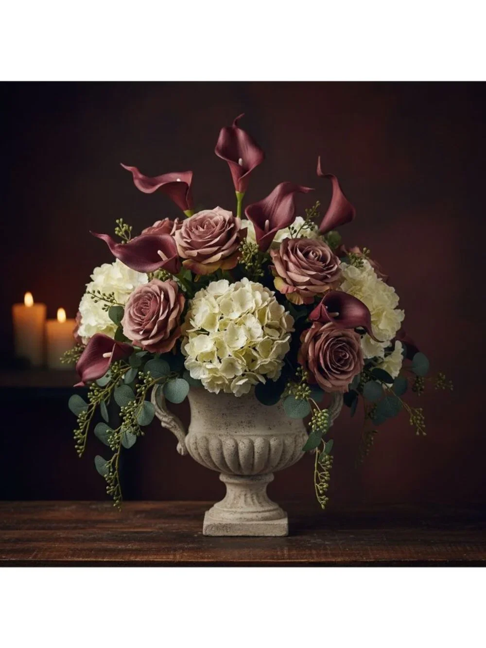 Burgundy Calla Lily Stems Faux Floral Bouquet Wine Red Flowers 5 Stem Bunch Mood